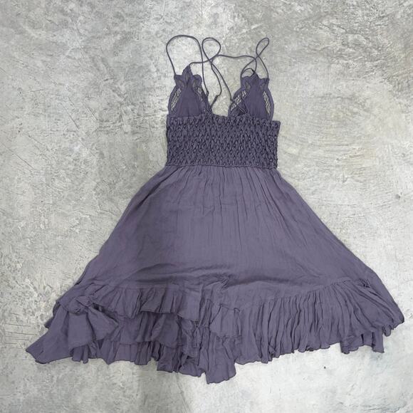 Free People Dress Womens Extra Small Adella Slip Gray Mini FP One Lace Ruffle - Picture 2 of 6